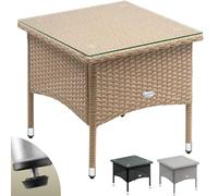 CASARIA® Table d’appoint en polyrotin crème 50x50x45cm Table basse de jardin carrée avec plaque en verre Petite table extérieur