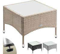 Casaria® Table d'appoint en polyrotin crème 58x58x42cm Table Basse de Jardin carrée avec Plaque en Verre Petite Table extérieur