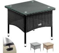Casaria® Table d'appoint en polyrotin Noir 50x50x45cm Table Basse de Jardin carrée avec Plaque en Verre Petite Table extérieur