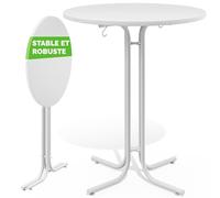 Casaria Table de Bar Blanche 80 cm | hauteur 110 cm, plateau table MDF 80 cm de diamètre mange debout blanc extérieur table d'appoint jardin