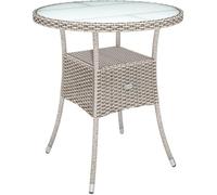 Casaria® Table de Jardin en polyrotin Crème 60 cm résistant aux intempéries Rond Extérieur Petit Terrasse Balcon Table d'appoint