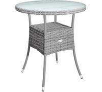 Casaria® Table de Jardin en polyrotin Gris 60 cm résistant aux intempéries Rond Extérieur Petit Terrasse Balcon Table d'appoint