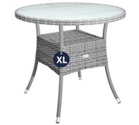 CASARIA Table de jardin en polyrotin Gris 80 cm résistant aux intempéries Rond Extérieur Petit Terrasse Balcon Table d'appoint