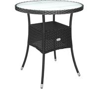 Casaria® Table de Jardin en polyrotin Noir 60 cm résistant aux intempéries Rond Extérieur Petit Terrasse Balcon Table d'appoint