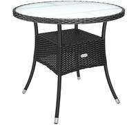 Casaria® Table de Jardin en polyrotin Noir 80 cm résistant aux intempéries Rond Extérieur Petit Terrasse Balcon Table d'appoint
