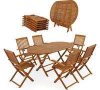 CASARIA® Table De Jardin Exterieur Avec Chaise 6 Personnes - Table Ovale Extensible En Bois D'Acacia, Résistant Aux Intempéries Avec Trou Pour Parasol - Table De Jardin Extensible, Intérieur/Extérieur