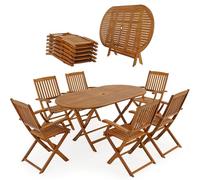 CASARIA® Table De Jardin Exterieur Avec Chaise 6 Personnes - Table Ovale Extensible En Bois D'Acacia, Résistant Aux Intempéries Avec Trou Pour Parasol - Table De Jardin Extensible, Intérieur/Extérieur
