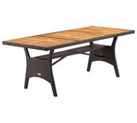 CASARIA Table de jardin polyrotin Brun 190x90x74 cm plaque en bois d'acacia pré-huilé réglable résistante intempéries