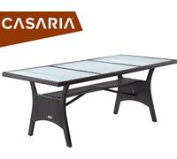 CASARIA Table de jardin polyrotin Brun 190x90x74 cm plaque en verre de sécurité réglable résistant aux intempéries