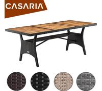 CASARIA Table de jardin polyrotin Crème 190x90x74 cm plaque en bois d'acacia pré-huilé réglable résistante intempéries
