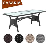 CASARIA Table de jardin polyrotin Crème 190x90x74 cm plaque en verre de sécurité réglable résistant aux intempéries