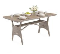 CASARIA Table de jardin polyrotin Créme 190x90x74 cm plateau en bois WPC hauteur réglable résistant aux intempéries