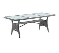 CASARIA Table de jardin polyrotin Gris 190x90x74 cm plaque en verre de sécurité réglable résistant aux intempéries