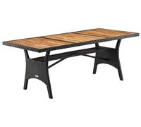 CASARIA Table de jardin polyrotin Noir 190x90x74 cm plaque en bois d'acacia pré-huilé réglable résistante intempéries