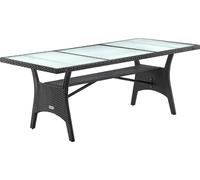 CASARIA Table de jardin polyrotin Noir 190x90x74 cm plaque en verre de sécurité réglable résistant aux intempéries