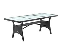 CASARIA Table de jardin polyrotin Noir 190x90x74 cm plaque en verre de sécurité réglable résistant aux intempéries