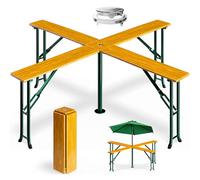 Casaria® Table en Bois Quattro pour 20 Personnes | Enplacement pour parasol, pliable, table 241x241x104 cm, cadre en acier robuste, 25kg, polyvalent, couleur naturelle