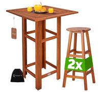 Casaria® Table Haute avec 2 tabourets Ensemble de Bar en Bois d'acacia Mange Debout intérieur extérieur Jardin terrasse