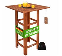 Casaria Table haute carrée en bois d'Acacia 75x75x110cm mange-debout table en bois extérieur jardin terrasse évènement