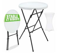 CASARIA® Table haute pliable avec housse blanche réutilisable infroissable mange debout 110 cm bar bistrot jardin cocktail