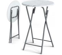 CASARIA® Table haute pliante blanche aspect marbre Table de bar Ø 60cm Mange-debout rond Table de bistrot jardin