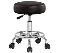 Casaria® Tabouret à roulettes Noir Hauteur réglable 51-65 cm Repose-Pieds métal Rembourrage pivotable 360 °C roulettes