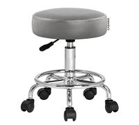 Casaria Tabouret à roulettes réglable en Hauteur 51-65 cm Rembourrage 10 cm pivotable 360 °C Repose-Pieds Tabouret de Bureau Gris