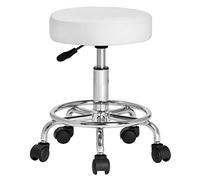 Casaria Tabouret à roulettes réglable en Hauteur 51-65 cm Rembourrage 10 cm pivotable 360 °C Repose-Pieds Tabouret de Bureau Blanc