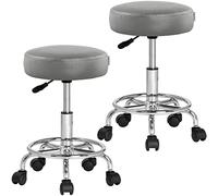 CASARIA Tabouret à roulettes Set de 2 réglable en Hauteur 51-65 cm Rembourrage 10 cm pivotable 360 °C Repose-Pieds Tabouret de Bureau Gris