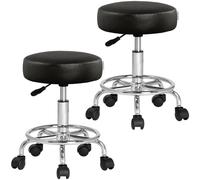 Casaria Tabouret à roulettes Set de 2 réglable en Hauteur 51-65 cm Rembourrage 10 cm pivotable 360 °C Repose-Pieds Tabouret de Bureau Noir