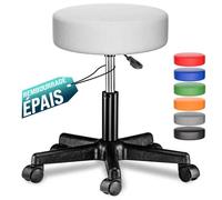 CASARIA® Tabouret de bureau blanc pivotant 360° hauteur réglable 46-60 cm avec roulettes siège rembourrage 10 cm