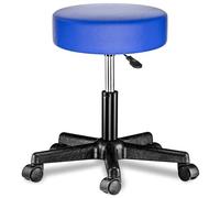 CASARIA® Tabouret de bureau bleu pivotant 360° hauteur réglable 46-60 cm avec roulettes siège rembourrage 10 cm