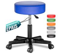 CASARIA® Tabouret de bureau bleu pivotant 360° hauteur réglable 46-60 cm avec roulettes siège rembourrage 10 cm