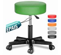 CASARIA® Tabouret de bureau vert pivotant 360° hauteur réglable 46-60 cm avec roulettes siège rembourrage 10 cm