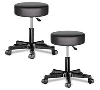CASARIA Tabourets de Bureau Noir Lot de 2 | Similicuir Confortable, Rembourrage Épais, tabouret de Bureau Ergonomique Réglable en continu 46-60 cm - Charge Max. 150 kg