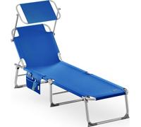 CASARIA® Transat alumimium Pliable Ibiza Bleu Dossier réglable Pare-Soleil intégré chaise longue portable fauteuil plage