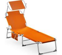 CASARIA® Transat alumimium Pliable Ibiza Orange Dossier réglable Pare-Soleil intégré chaise longue portable fauteuil plage