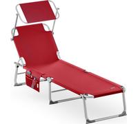 CASARIA® Transat alumimium Pliable Ibiza Rouge Dossier réglable Pare-Soleil intégré chaise longue portable fauteuil plage