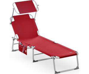 CASARIA® Transat alumimium Pliable Ibiza Rouge Dossier réglable Pare-Soleil intégré chaise longue portable fauteuil plage