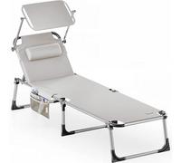 CASARIA® Transat Pliable avec Pare-Soleil Réglable - Chaise Longue de Jardin, Bain de Soleil 210 cm - Terrasse, Piscine, Plage - 180 kg - Crème