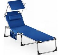 CASARIA® Transat Pliable avec Pare-Soleil Réglable - Chaise Longue de Jardin, Bain de Soleil 210 cm - Terrasse, Piscine, Plage - 180 kg - Bleu