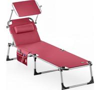 CASARIA® Transat Pliable avec Pare-Soleil Réglable - Chaise Longue de Jardin, Bain de Soleil 210 cm - Terrasse, Piscine, Plage - 180 kg - Rouge