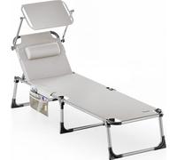 CASARIA® Transat Pliable avec Pare-Soleil Réglable - Chaise Longue de Jardin, Bain de Soleil 210 cm - Terrasse, Piscine, Plage - 180 kg - Crème