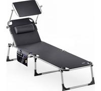 CASARIA® Transat Pliable avec Pare-Soleil Réglable - Chaise Longue de Jardin, Bain de Soleil 210 cm - Terrasse, Piscine, Plage - 180 kg - Anthracite