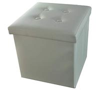 Casatessile Ecopelle Pouf récipient de Couleur Solide BIG 50x50x50 cm. Pouf Repose-Pieds Grand Conteneur XXL - Bianco
