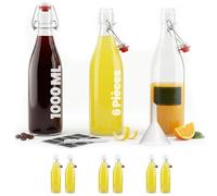 casavetro 6 bouteille en verre avec bouchon 1000ml 1 litre - fermentation kombucha limonade eau hermétique + étiquettes crayon entonnoir kit