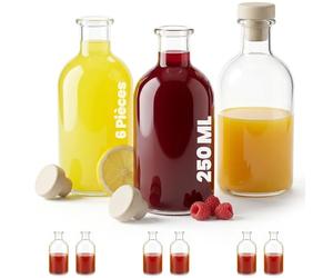 casavetro 6 Mini Petite Bouteille Verre 250ml - Rhum Arrangé Fiole 25cl - Liqueur Cadeau - Huile Vinaigre - Hermétique Vide Bouchon Transparente