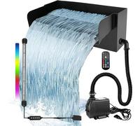 Cascade artificielle de 20 cm, en acier inoxydable noir, pour filtre de bassin, idéale pour les bassins de jardin, les patios, les terrasses et les murs d'eau. Comprend une pompe de 45W et un débit de