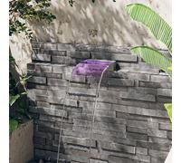 Cascade d'eau en acier inoxydable brossé 304 avec LED RGB, de 30 cm de diamètre, idéale pour la décoration de bassins, piscines et jardins. Livrée avec télécommande, elle crée une cascade bruissante