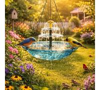Cascade Solaire Fontaine Suspendue Bain Oiseaux, Abreuvoir De Jardin Extérieur avec Pompe À Eau Autonome, Bol Et Chaîne, pour Colibris, Cour Et Patio (A)